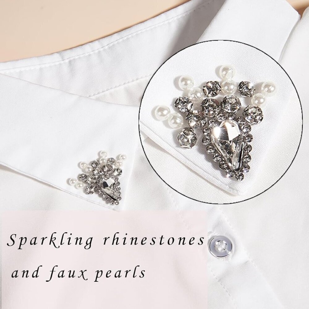 Women Faux Collar Shirt Pearl Diamond Handmade Elegant Faux Diamond Pearl - Picture 3 of 6